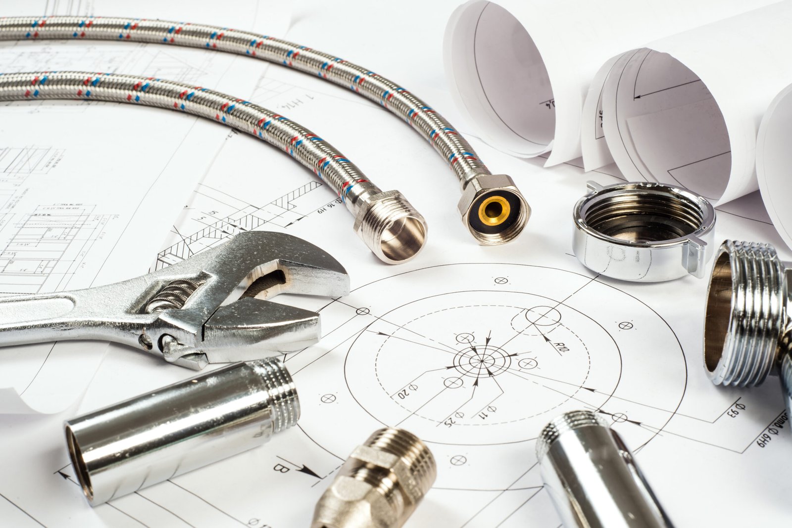 plumbing and drawings are on the desktop, workspace engineer